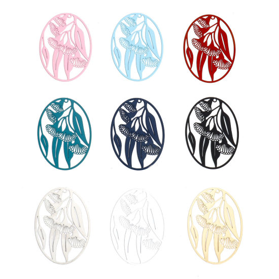 Immagine di 10 Pz Lega di Ferro Filigree Stamping Ciondoli Multicolore Ovale Foglia Filigrana 4.1cm x 2.9cm