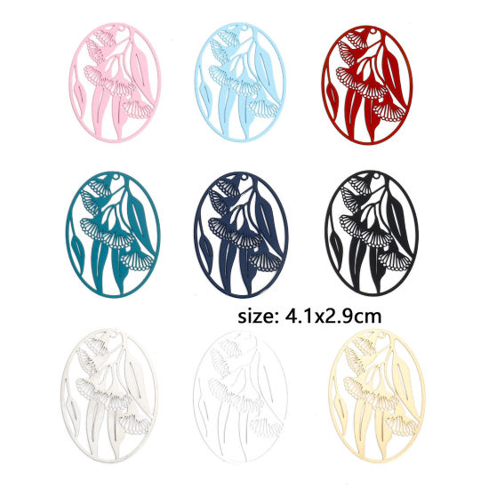 Immagine di 10 Pz Lega di Ferro Filigree Stamping Ciondoli Multicolore Ovale Foglia Filigrana 4.1cm x 2.9cm