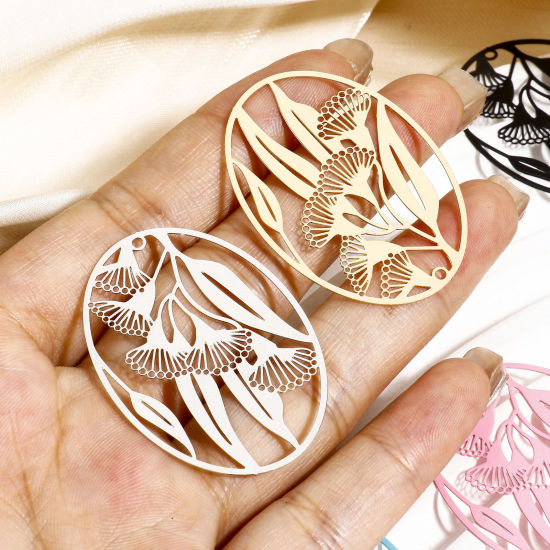 Immagine di 10 Pz Lega di Ferro Filigree Stamping Ciondoli Multicolore Ovale Foglia Filigrana 4.1cm x 2.9cm
