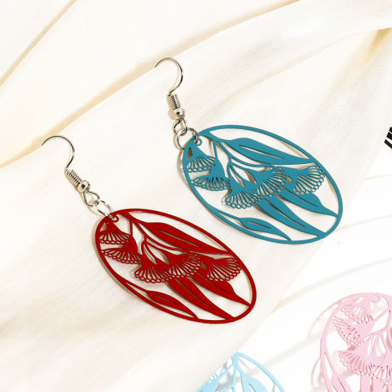 Immagine di 10 Pz Lega di Ferro Filigree Stamping Ciondoli Multicolore Ovale Foglia Filigrana 4.1cm x 2.9cm