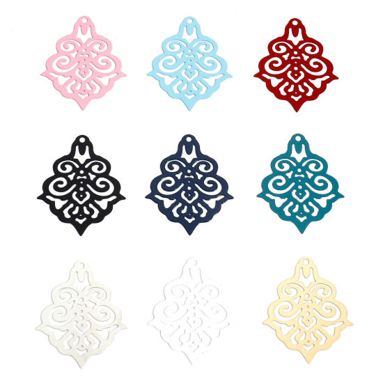 Immagine di 10 Pz Lega di Ferro Filigree Stamping Ciondoli Multicolore Petalo Filigrana 4cm x 3.3cm