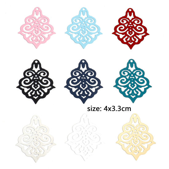 Immagine di 10 Pz Lega di Ferro Filigree Stamping Ciondoli Multicolore Petalo Filigrana 4cm x 3.3cm