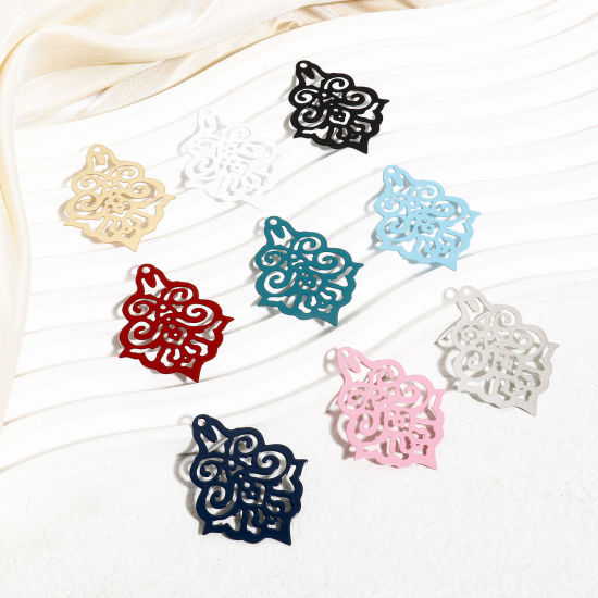 Immagine di 10 Pz Lega di Ferro Filigree Stamping Ciondoli Multicolore Petalo Filigrana 4cm x 3.3cm