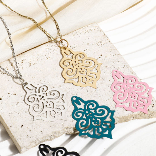 Immagine di 10 Pz Lega di Ferro Filigree Stamping Ciondoli Multicolore Petalo Filigrana 4cm x 3.3cm