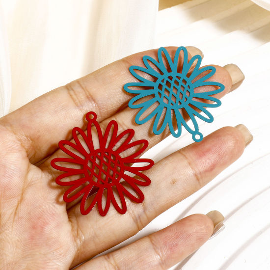 Image de 10 Pcs Pendentifs Estampe en Filigrane en Alliage de Fer Multicolore Tournesol Creux 3.4cm x 3.1cm