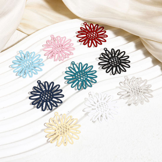 Image de 10 Pcs Pendentifs Estampe en Filigrane en Alliage de Fer Multicolore Tournesol Creux 3.4cm x 3.1cm