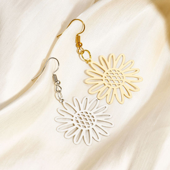 Image de 10 Pcs Pendentifs Estampe en Filigrane en Alliage de Fer Multicolore Tournesol Creux 3.4cm x 3.1cm