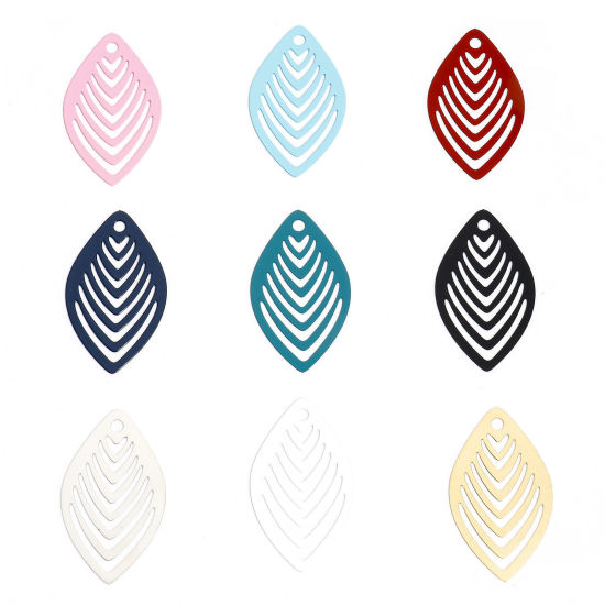 Immagine di 10 Pz Lega di Ferro Filigree Stamping Ciondoli Multicolore Foglia Striscia Filigrana 4.1cm x 2.4cm