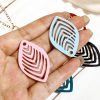 Image de 10 Pcs Pendentifs Estampe en Filigrane en Alliage de Fer Multicolore Feuille Rayées Creux 4.1cm x 2.4cm