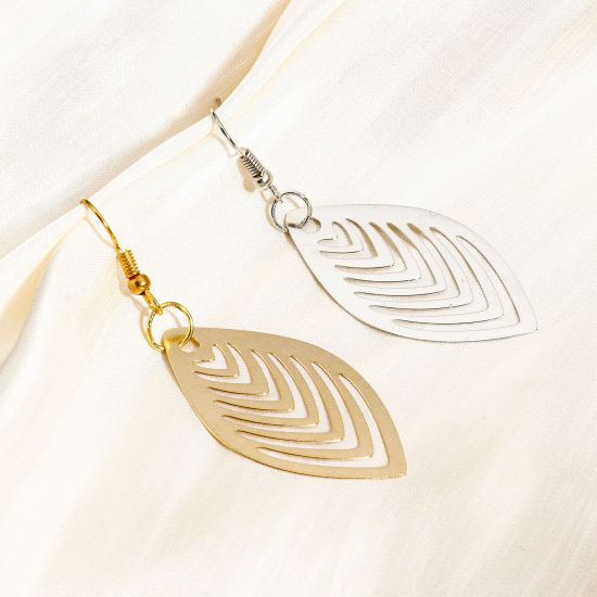 Immagine di 10 Pz Lega di Ferro Filigree Stamping Ciondoli Multicolore Foglia Striscia Filigrana 4.1cm x 2.4cm