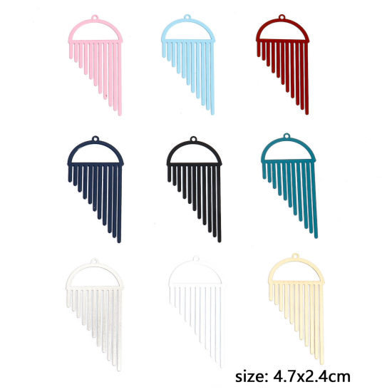 Immagine di 10 Pz Lega di Ferro Filigree Stamping Ciondoli Multicolore Nappine Mezzotondo Filigrana 4.7cm x 2.4cm