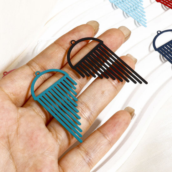 Immagine di 10 Pz Lega di Ferro Filigree Stamping Ciondoli Multicolore Nappine Mezzotondo Filigrana 4.7cm x 2.4cm