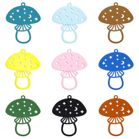 Picture of Iron Based Alloy Painted Filigree Stamping Pendants Multicolor Mushroom Star Hollow 3.1cm x 2.5cm