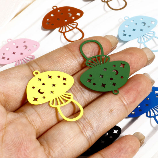 Picture of Iron Based Alloy Painted Filigree Stamping Pendants Multicolor Mushroom Star Hollow 3.1cm x 2.5cm