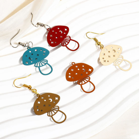 Picture of Iron Based Alloy Painted Filigree Stamping Pendants Multicolor Mushroom Star Hollow 3.1cm x 2.5cm