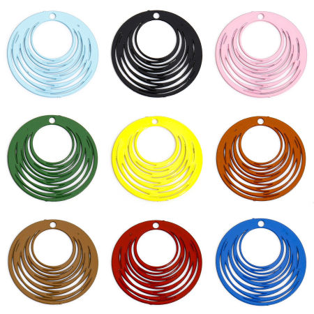 Imagen de 50 Unidades Hierro Filigrana Estampación Colgantes Charms Multicolor Ronda Hueco 15.5mm Dia