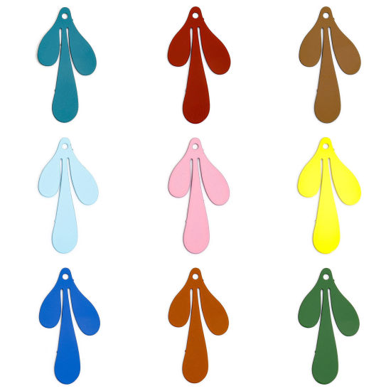 Imagen de 20 Unidades Hierro Filigrana Estampación Colgantes Charms Multicolor Gota Hoja 26mm x 13mm