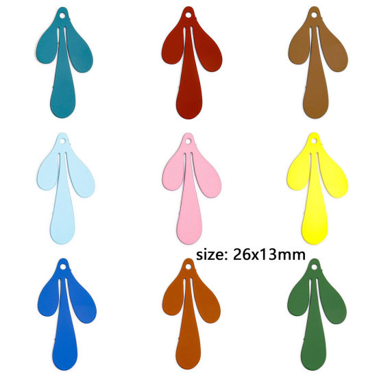 Imagen de 20 Unidades Hierro Filigrana Estampación Colgantes Charms Multicolor Gota Hoja 26mm x 13mm