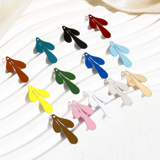 Imagen de 20 Unidades Hierro Filigrana Estampación Colgantes Charms Multicolor Gota Hoja 26mm x 13mm