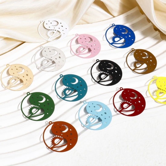 Image de 10 Pcs Pendentifs Estampe en Filigrane en Alliage de Fer Multicolore Soleil Lune Creux 3.1cm x 2.9cm