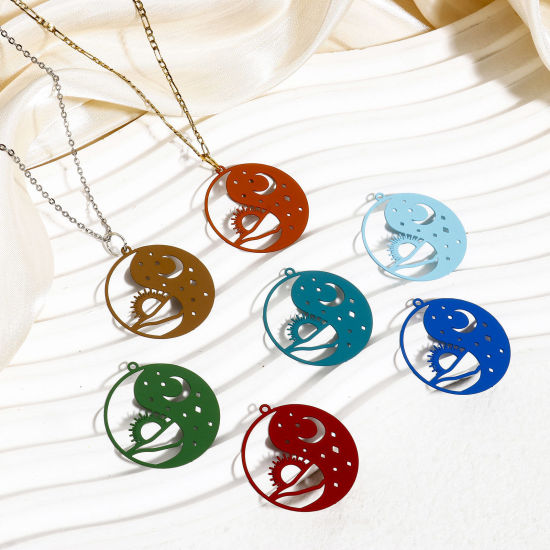 Image de 10 Pcs Pendentifs Estampe en Filigrane en Alliage de Fer Multicolore Soleil Lune Creux 3.1cm x 2.9cm