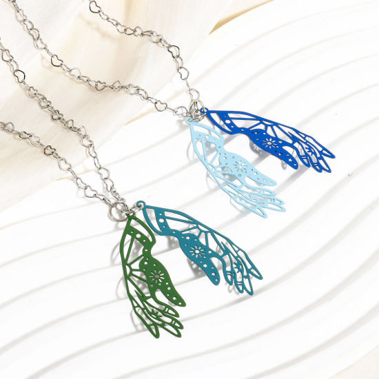 Immagine di 20 Pz Lega di Ferro Filigree Stamping Ciondoli Multicolore Mani Filigrana 4.5cm x 1.5cm