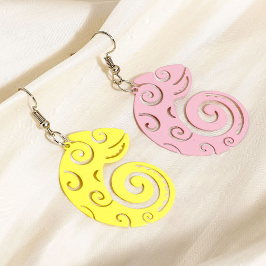 Image de 10 Pcs Pendentifs Estampe en Filigrane en Alliage de Fer Multicolore Caméléon Conque Creux 4cm x 3.1cm