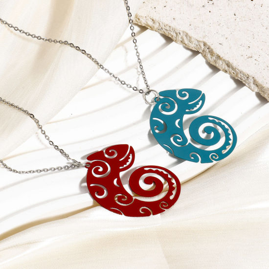 Image de 10 Pcs Pendentifs Estampe en Filigrane en Alliage de Fer Multicolore Caméléon Conque Creux 4cm x 3.1cm