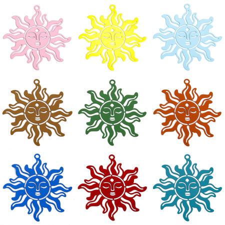 Iron Based Alloy Painted Filigree Stamping Pendants Multicolor Sun Hollow 3.7cm x 3.6cm