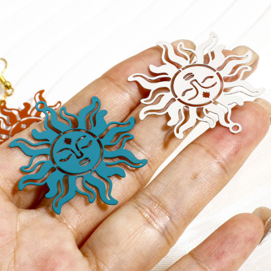 Image de 10 Pcs Pendentifs Estampe en Filigrane en Alliage de Fer Multicolore Soleil Creux 3.7cm x 3.6cm