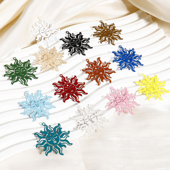 Image de 10 Pcs Pendentifs Estampe en Filigrane en Alliage de Fer Multicolore Soleil Creux 3.7cm x 3.6cm