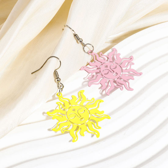 Image de 10 Pcs Pendentifs Estampe en Filigrane en Alliage de Fer Multicolore Soleil Creux 3.7cm x 3.6cm