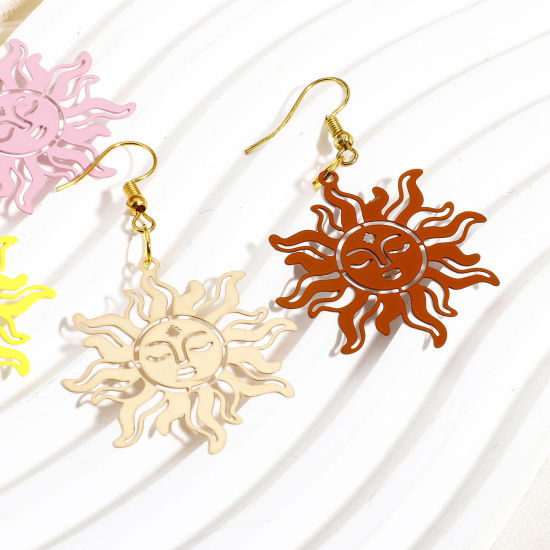 Image de 10 Pcs Pendentifs Estampe en Filigrane en Alliage de Fer Multicolore Soleil Creux 3.7cm x 3.6cm