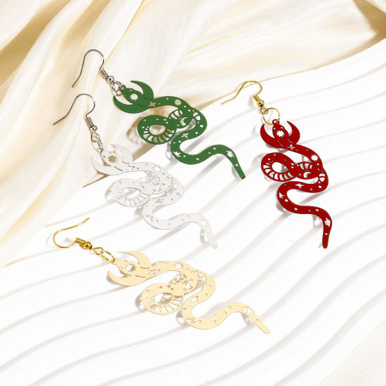 Immagine di 5 Pz Lega di Ferro Filigree Stamping Ciondoli Multicolore Luna Serpente Filigrana 6.3cm x 2.4cm