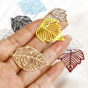 Picture of Iron Based Alloy Painted Filigree Stamping Connectors Charms Pendants Multicolor Leaf Hollow 3.7cm x 2.5cm