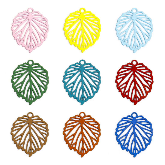 Imagen de 50 Unidades Hierro Filigrana Estampación Colgantes Charms Multicolor Hoja Hueco 15mm x 12mm