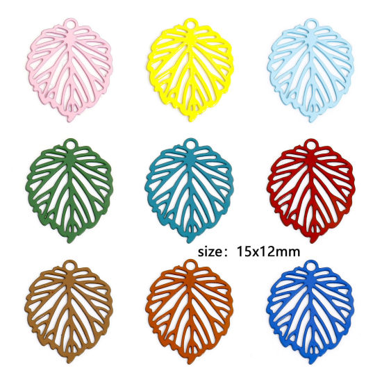 Imagen de 50 Unidades Hierro Filigrana Estampación Colgantes Charms Multicolor Hoja Hueco 15mm x 12mm