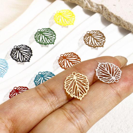 Imagen de 50 Unidades Hierro Filigrana Estampación Colgantes Charms Multicolor Hoja Hueco 15mm x 12mm