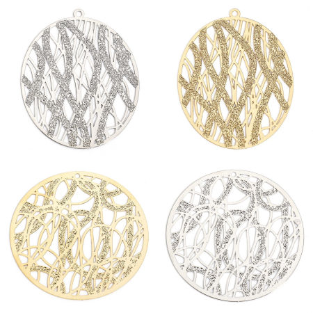 Iron Based Alloy Filigree Stamping Pendants Multicolor Texture Sparkledust