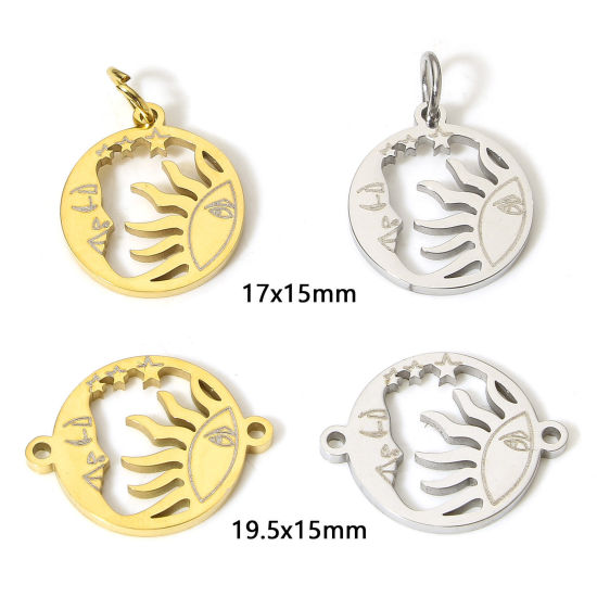 Image de 1 Pièce Breloques en 304 Acier Inoxydable Respectueux de la Nature Religieux Rond Multicolore Soleil et Lune avec Visage Creux