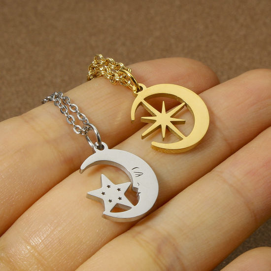 Immagine di 1 Pz Ecologico 304 Acciaio Inossidabile Galassia Charms Stella a Cinque Punte Multicolore Faccia del Luna Filigrana