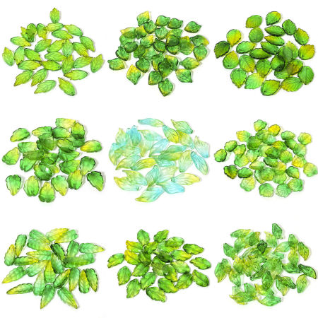 Lampwork Glass Charms Green & Yellow Leaf Gradient Color