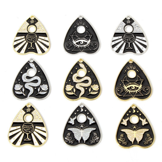 Picture of Zinc Based Alloy Religious Charms Multicolor Black & White Ouija Board Enamel 26mm x 22mm