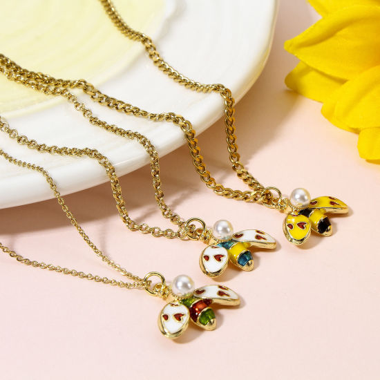 Picture of Zinc Based Alloy Insect Charms Gold Plated Multicolor Bee Animal Heart Enamel 23mm x 17mm