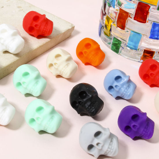 Picture of Silicone Halloween Beads For DIY Jewelry Making Skeleton Skull Multicolor 3D About 21mm x 16.5mm