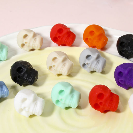 Picture of Silicone Halloween Beads For DIY Jewelry Making Skeleton Skull Multicolor 3D About 21mm x 16.5mm