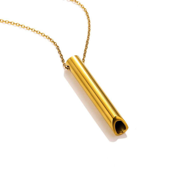 Bild von 1 Strang 304 Edelstahl Atemmeditation zum Stressabbau Gliederkette Kette Anhänger Halskette Bunt Pfeife 50cm lang