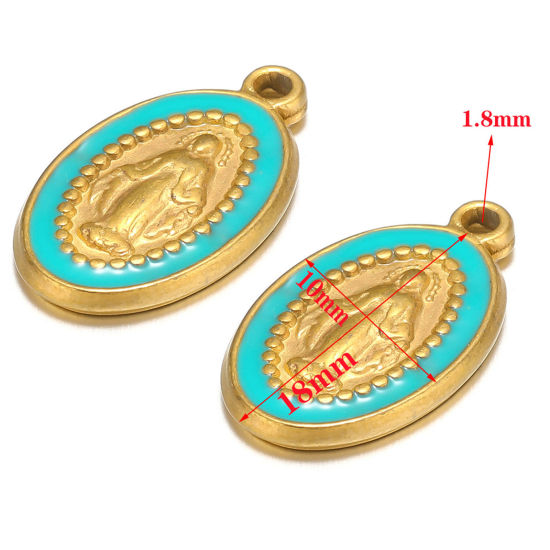 Image de 1 Pièce Breloques en 304 Acier Inoxydable Ovale Doré Jésus Émail 10mm x 18mm