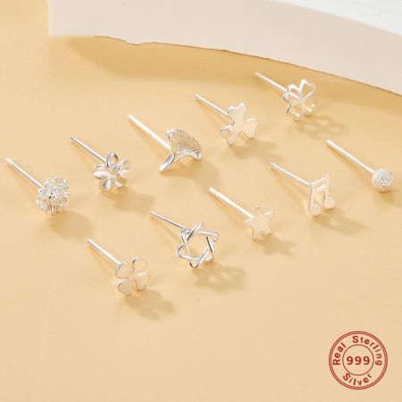 Sterling Silver Ear Post Stud Earrings Silver Color Geometric 11mm, Post/ Wire Size: (21 gauge)