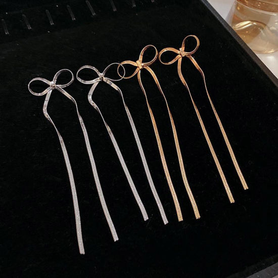 Picture of Copper Ins Style Ear Post Stud Earrings Tassel Bowknot Multicolor